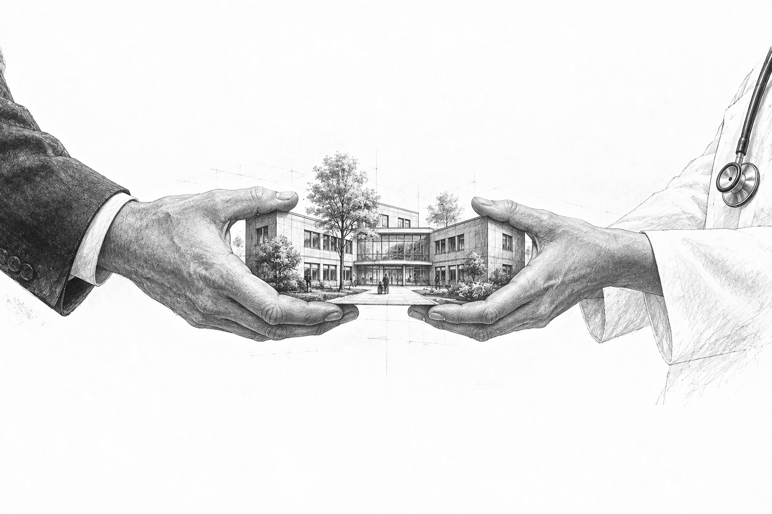 Graphite drawing about continuity and change within a Dutch healthcare company